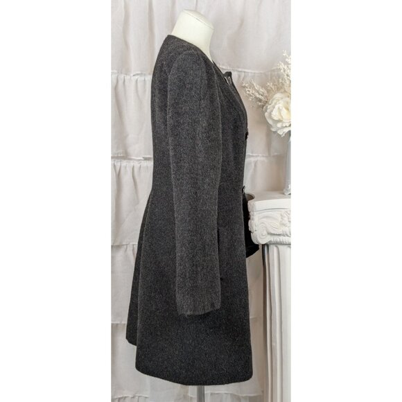 Peruvian Connection Charcoal Gray 74% Alpaca 26% Wool Collarless Pea Coat Sz 10 - Picture 4 of 13